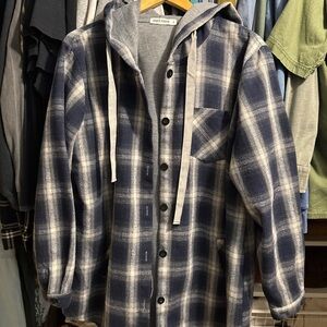 Grace Karin Blue Plaid Hoodie Sweatshirt